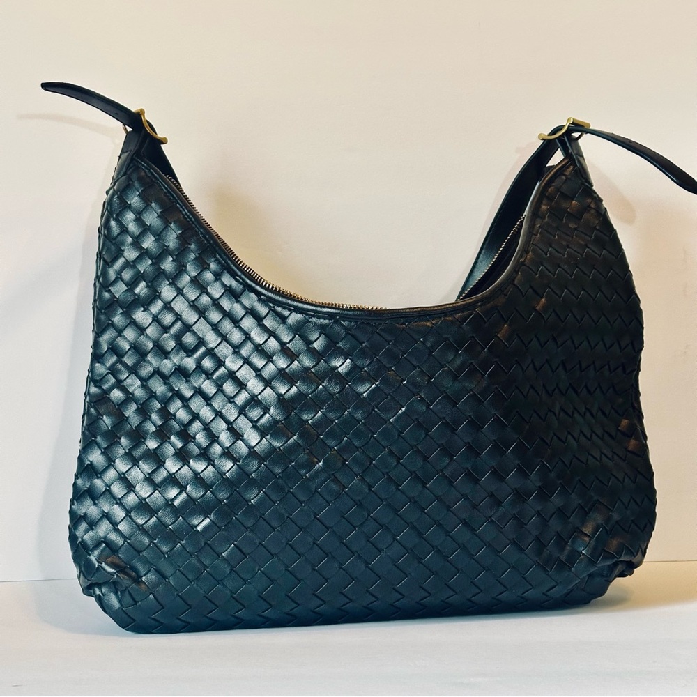 Black Woven Leather Bag. Soft leather & plenty of room. NWOT.